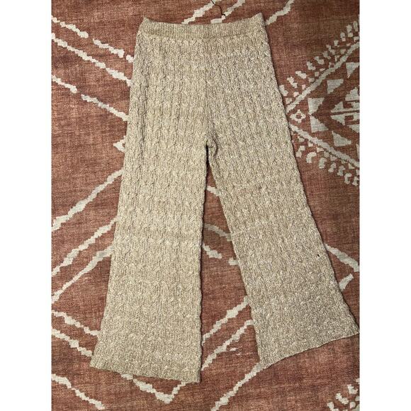 Lulus Twice the Cozy Beige Cable Knit Wide-Leg Lounge Pants Boho Hippie Large - Picture 5 of 6